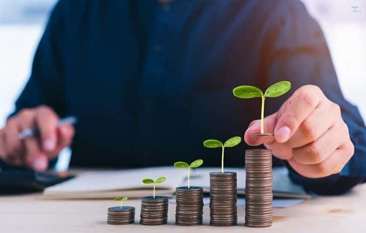 Stacks of coins with small plants growing on top, symbolising sustainable growth and investment opportunities supported by commercial loans.